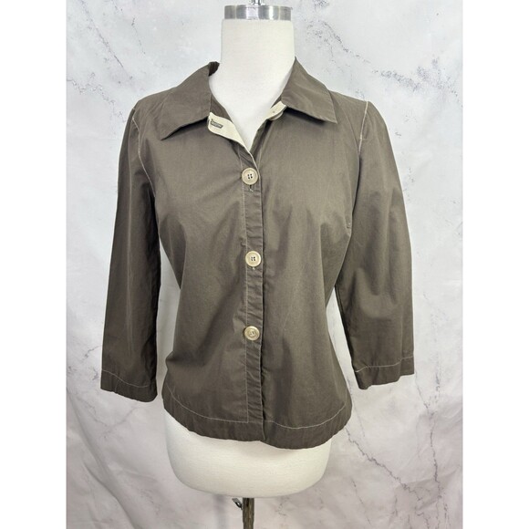 Rozae Nichols 90s Button up shirt top blouse  Artsy Boho sz 4 S USA Taupe Tom - Picture 8 of 16